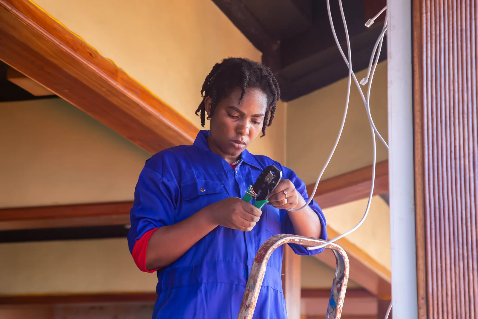 Terminating a cable from a step ladder, for code violation in Salt Lake City
