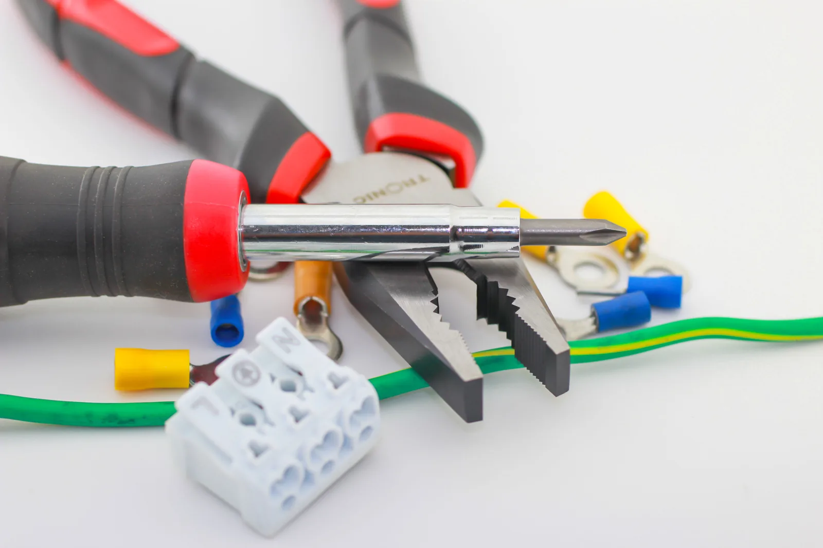 Pliers, a screwdriver, ferrules and a connector block, for electrician in Salt Lake City